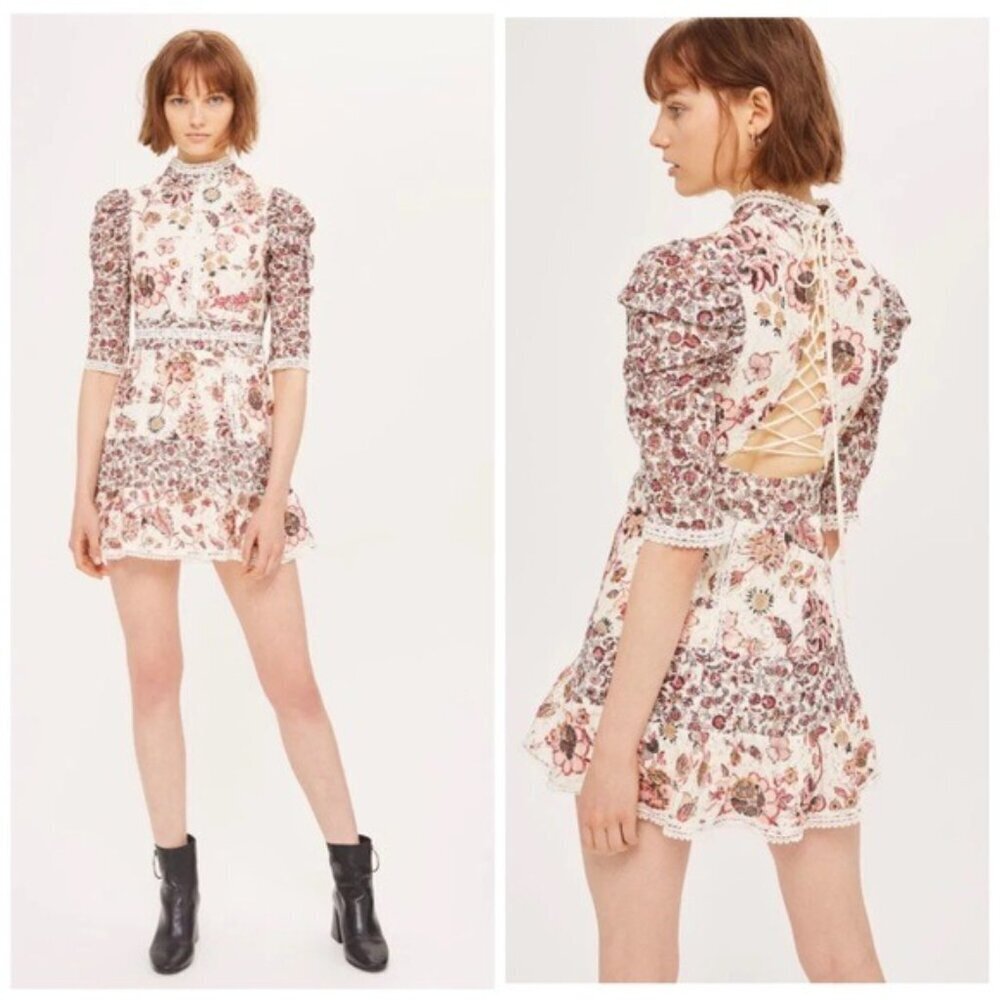 House of Chic Floral Lace-Up Back Dress Size Small